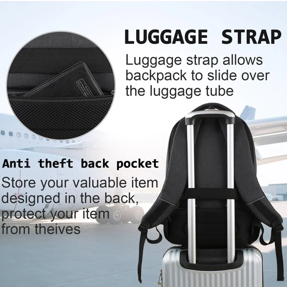 Laptop‎ Backpack Business Travel Anti Theft Slim Durable with USB Black NEW